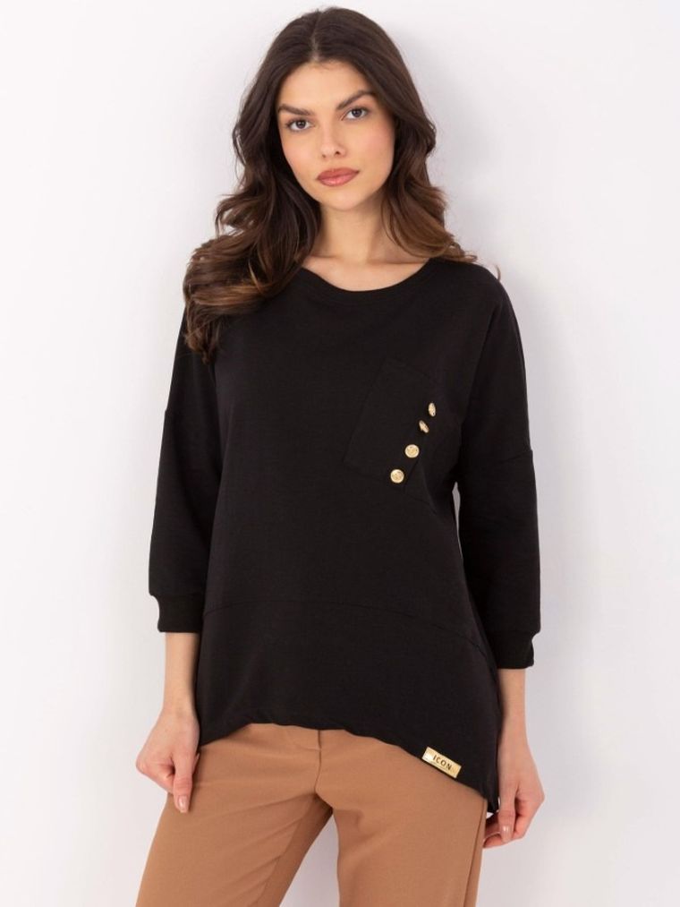 Bluzka damska z rękawem 3/4, czarna, Calimera