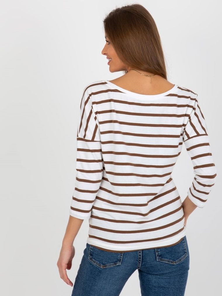 Bluzka damska z rękawem 3/4, ecru, Basic Feel Good