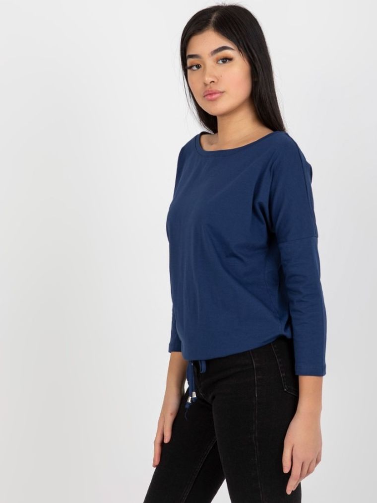 Bluzka damska z rękawem 3/4, granatowa, Basic Feel Good