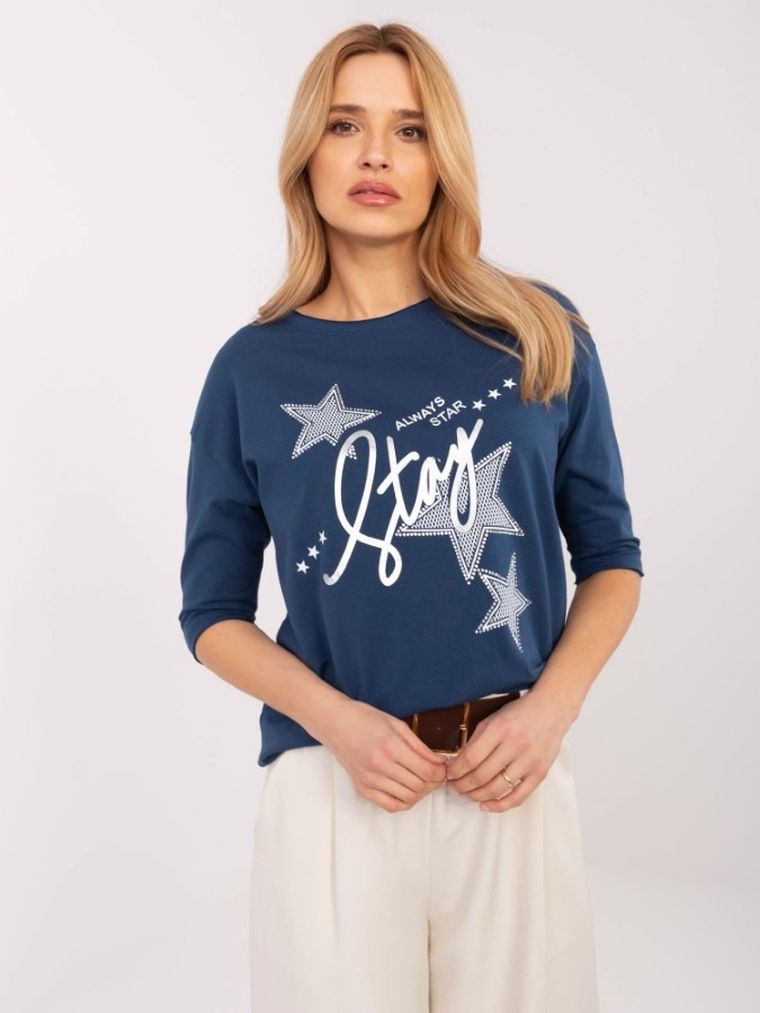 Bluzka damska z rękawem 3/4, niebieska, Calimera