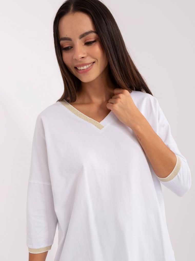 Bluzka damska z rękawem 3/4, oversize, biała, Rue Paris