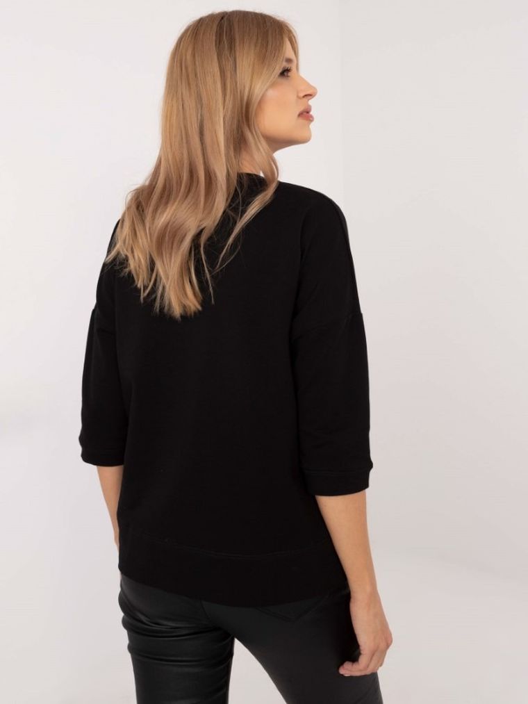 Bluzka damska z rękawem 3/4, oversize, czarna, Calimera
