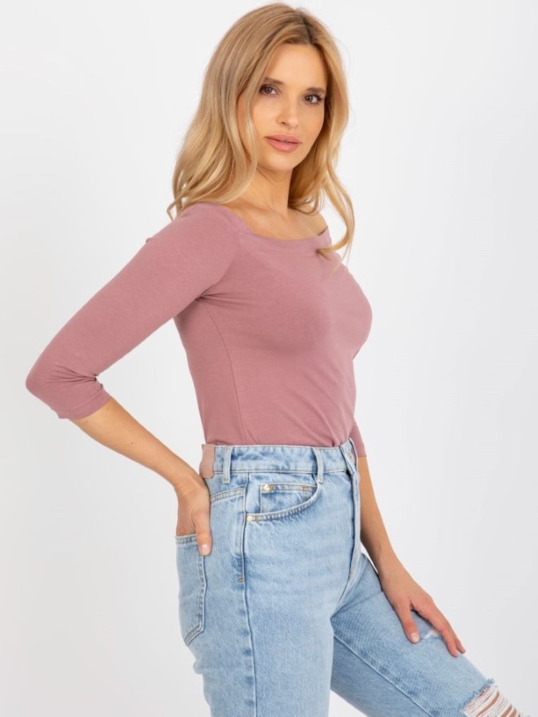 Bluzka damska z rękawem 3/4, różowa, Basic Feel Good