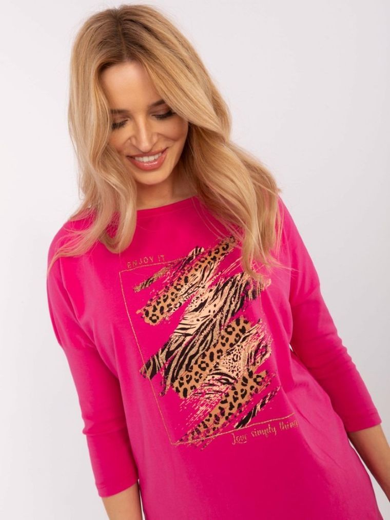 Bluzka damska z rękawem 3/4, różowa, Calimera