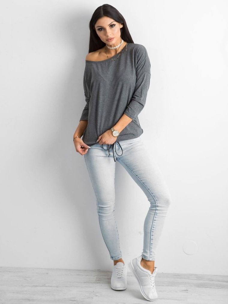 Bluzka damska z rękawem 3/4, szara, Basic Feel Good