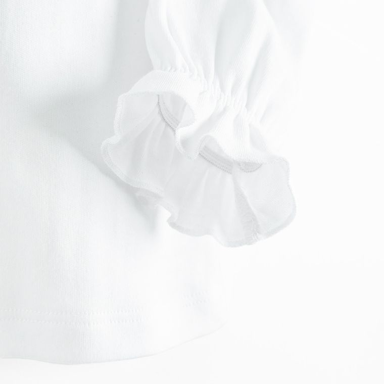 Bluzka dziewczęca z długim rękawem, biała, Nicol