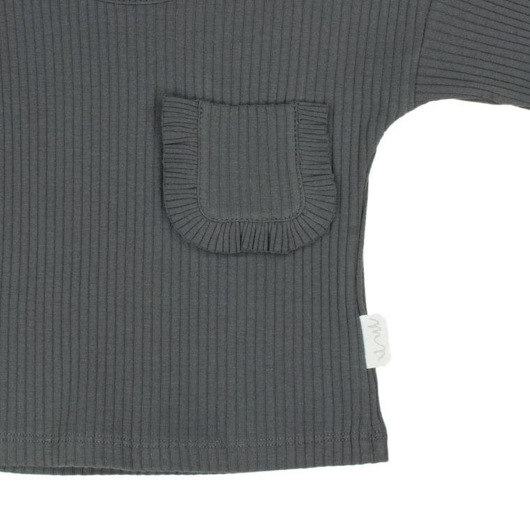 Bluzka dziewczęca z długim rękawem, prążkowana, grafitowa, Nicol