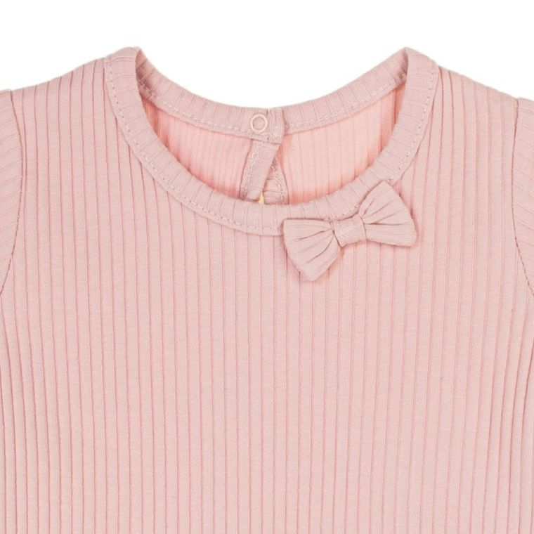 Bluzka dziewczęca z krótkim rękawem, prążkowana, różowa, Nicol