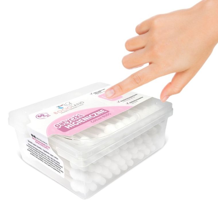 Bocioland, bawełniane patyczki do uszu z ogranicznikiem, 60 szt.