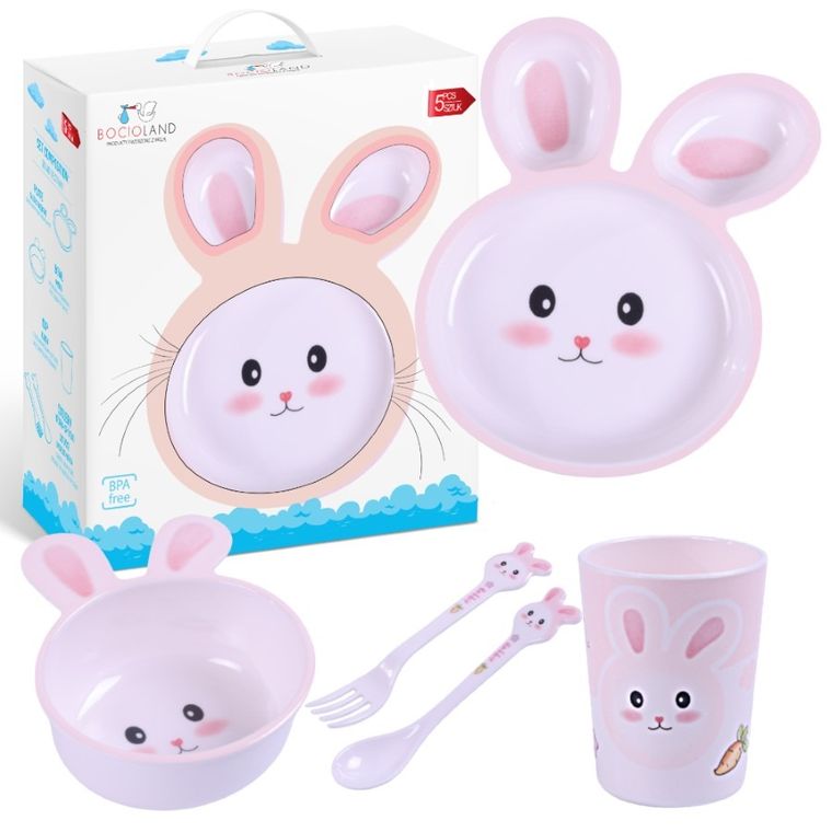 Bocioland, Królik, zestaw naczyń, 5 elementów