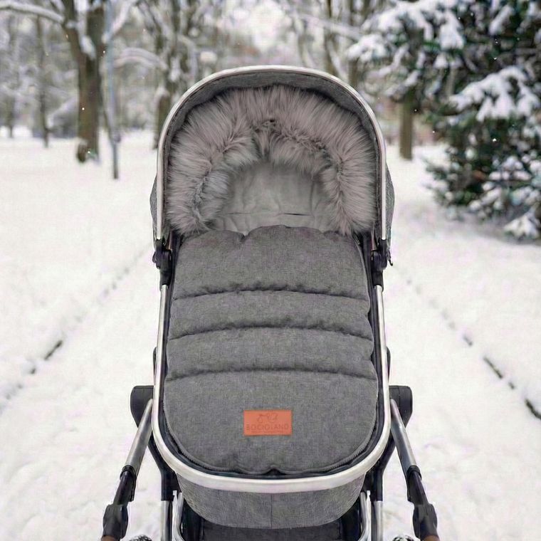 Bocioland, śpiworek do wózka z futerkiem, szary, 90 cm