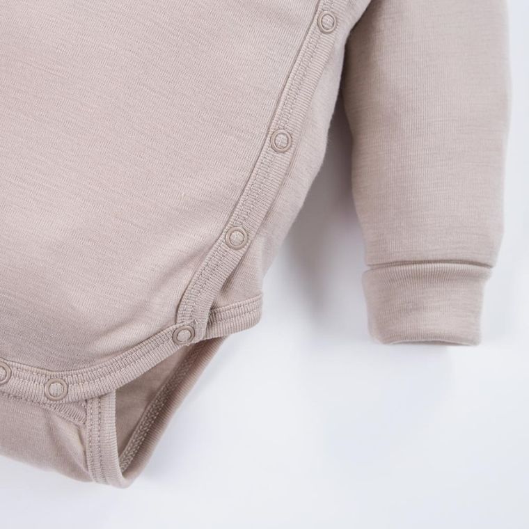 Body dziecięce z długim rękawem, wełna merino, beżowe, Eevi