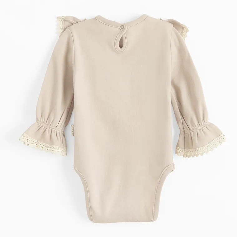 Body dziewczęce z długim rękawem, beżowe, Nicol