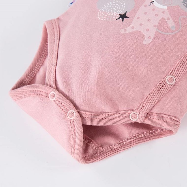 Body dziewczęce z długim rękawem, różowe, myszka, Eevi