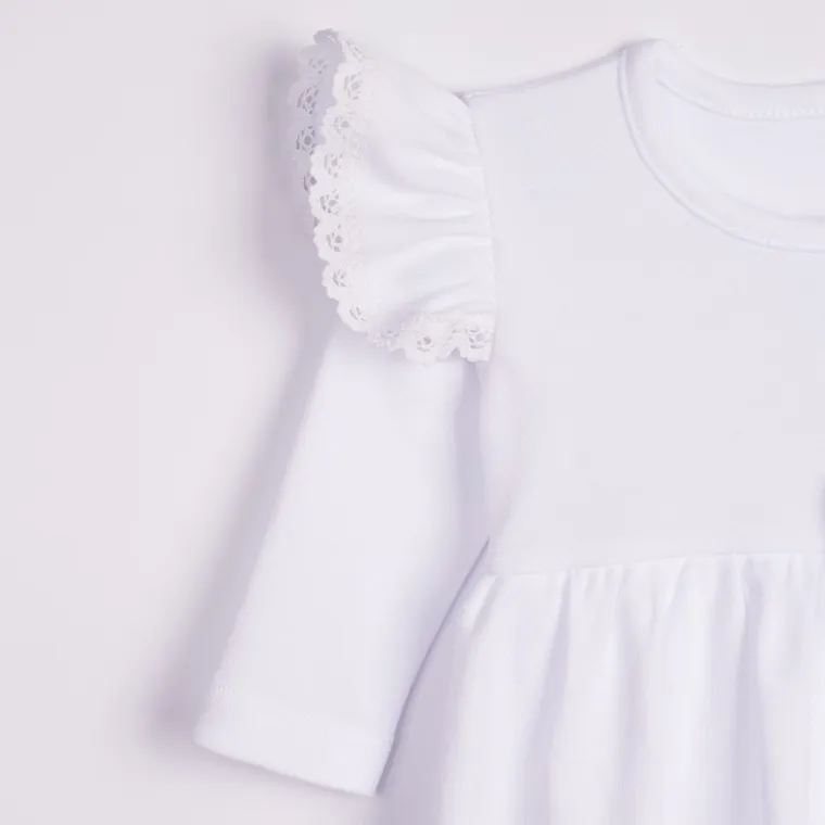 Body sukienka dziewczęce z długim rękawem, białe, Nicol