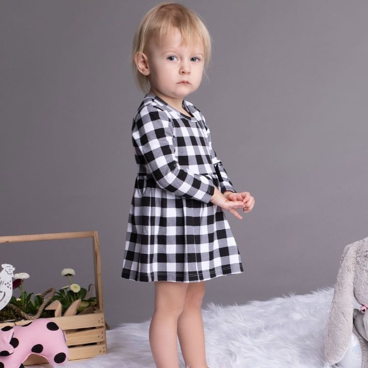 Body sukienka dziewczęce z długim rękawem, biało-czarne, Nicol