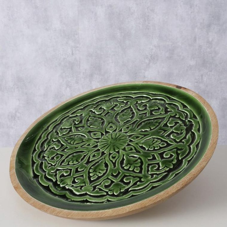 Boltze, drewniany talerz ze żłobionym wzorem, Grelo, ø 30 cm