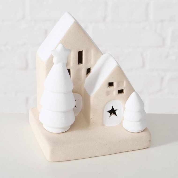Boltze Home, dekoracja, domek z kamionki z oświetleniem LED, 10,5 cm