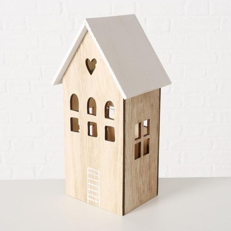 Boltze Home, drewniana dekoracja z oświetleniem, 2 domy, Aldea