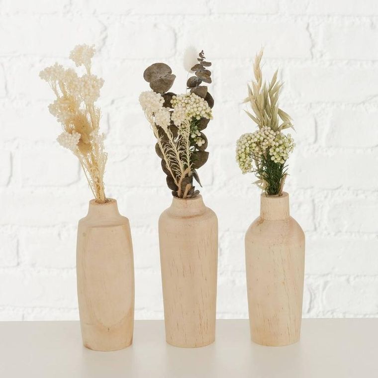Boltze Home, drewniany wazon z bukietem suszonych kwiatów, Faya, 30 cm