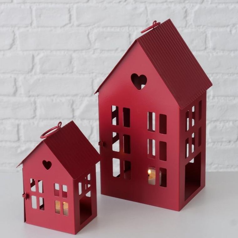 Boltze Home, lampion metalowy w kształcie domu, Alamo, 14 i 25 cm