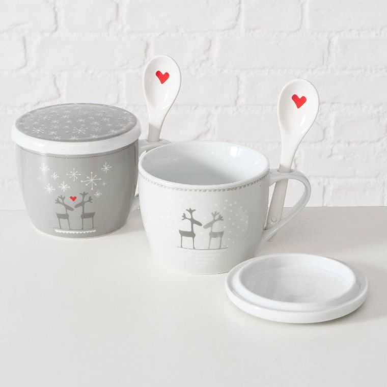 Boltze Home, Lovelies, świąteczny kubek jumbo z pokrywką i łyżeczką, 600 ml