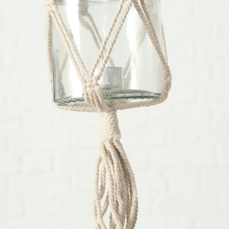 Boltze Home, Makramee, szklana doniczka na kwiaty, dekoracja z makramy, 83 cm