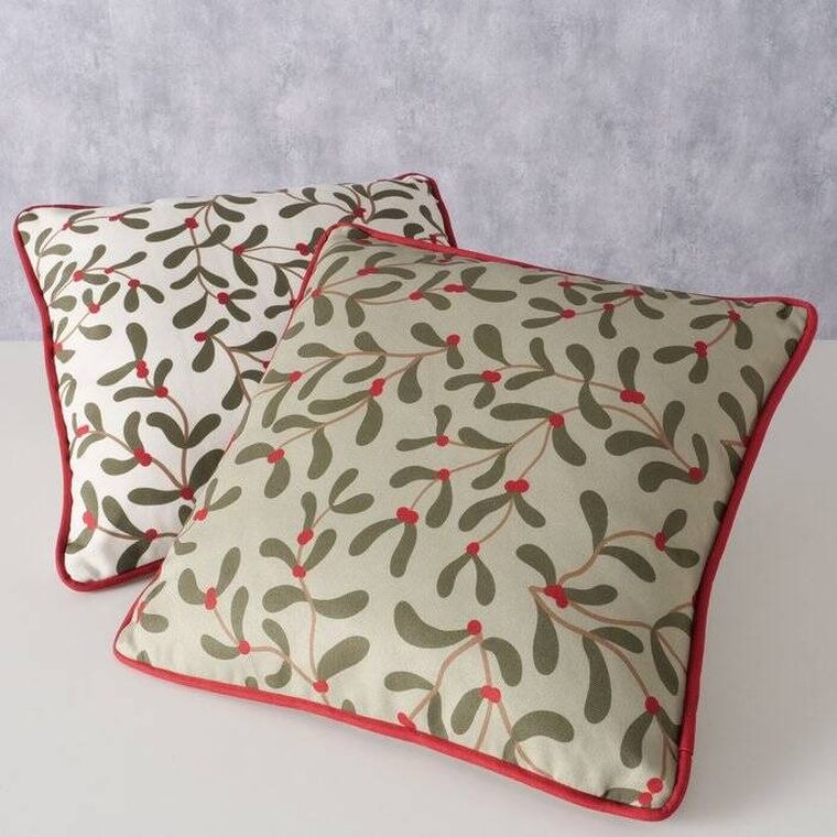 Boltze Home, Mistletoe, ozdobna poduszka z lamówką i wzorem jemioła, 45-45 cm