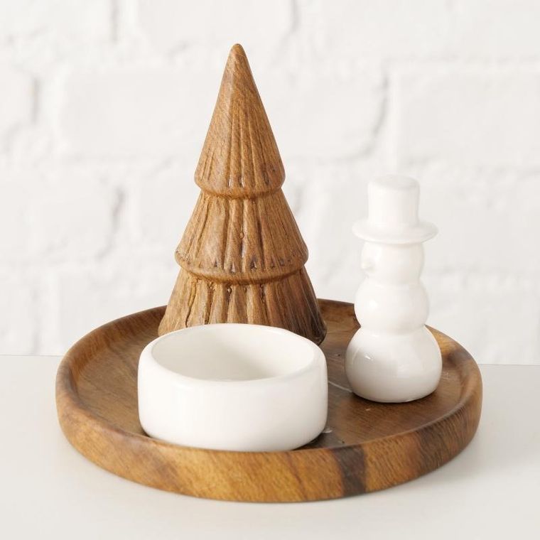Boltze Home, Ove, świecznik z bałwankiem i choinką, 13 cm