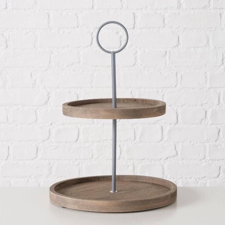 Boltze Home, patera dekoracyjna drewniana, Samina, dwa poziomy, wys. 35 cm
