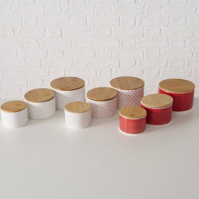 Boltze Home, pojemniki ceramiczne z bambusową pokrywą, Lilly, 3 szt.