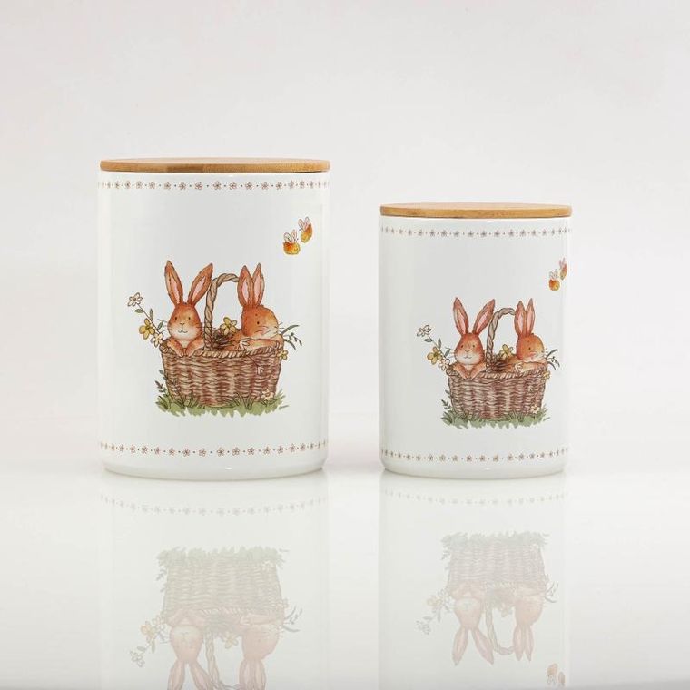 Boltze Home, pojemniki kuchenne ceramiczne, Charmy, wzór w zajączki, 2 szt.