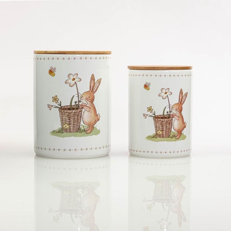 Boltze Home, pojemniki kuchenne ceramiczne, wzór w zajączki, 2 szt.