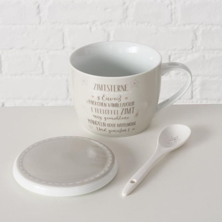 Boltze Home, porcelanowy kubek z pokrywką i łyżeczką, Bakery, 600 ml