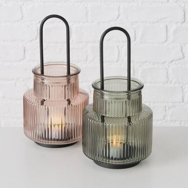 Boltze Home, Riffa, lampion szklany z ryflowanego szkła, średnica 12,9 cm