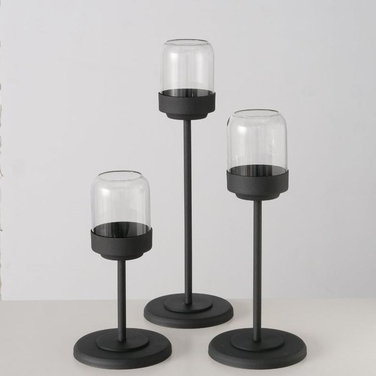Boltze Home, Senza, zestaw metalowych lampionów ze szklaną kopułą, 3 szt.
