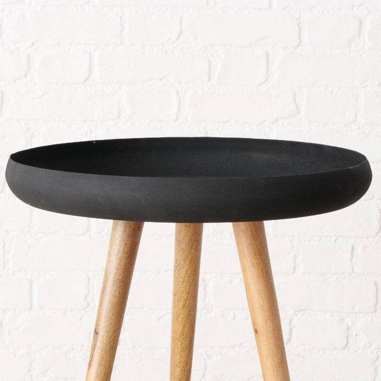 Boltze Home, stoliki kawowe loftowe z czarnym blatem i nogami z drewna mango, Masdour, 3 szt.