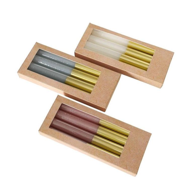 Boltze Home, świeczki kolorowe z podstawą w złotym kolorze, 4 szt.