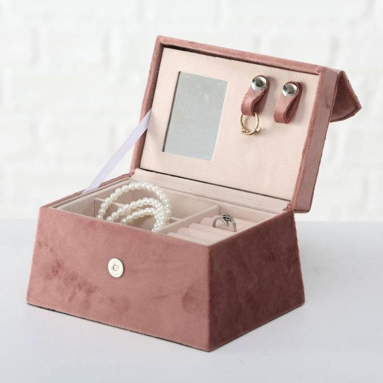 Boltze Home, szkatułka na biżuterię z lusterkiem, Clea, różowa