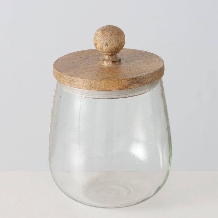 Boltze Home, szklany słoik, Varud, z pokrywką z drewna mango, Ø 12 cm