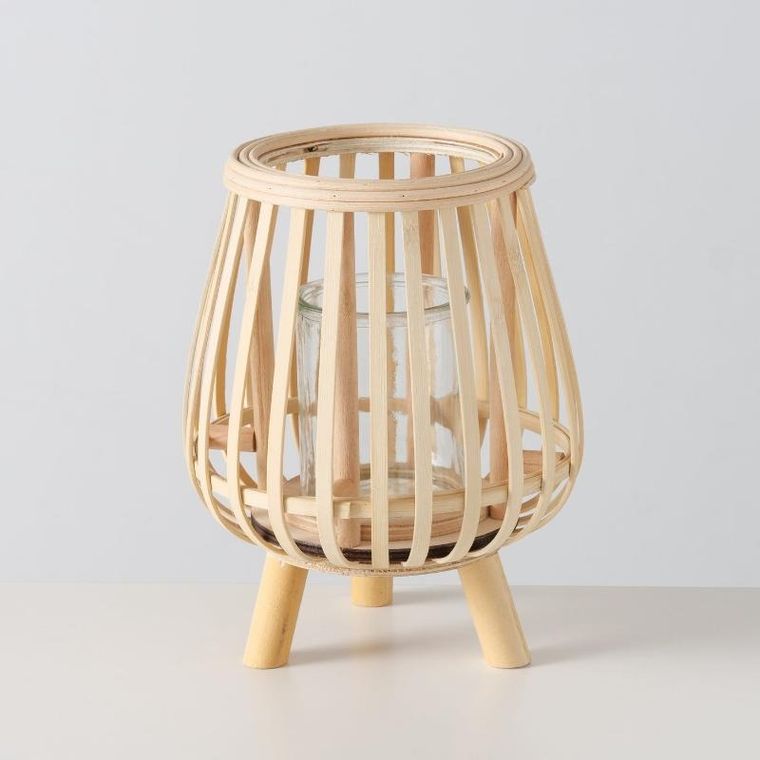 Boltze Home, Torla, świecznik bambusowy ze szklanym wkładem, 23 cm