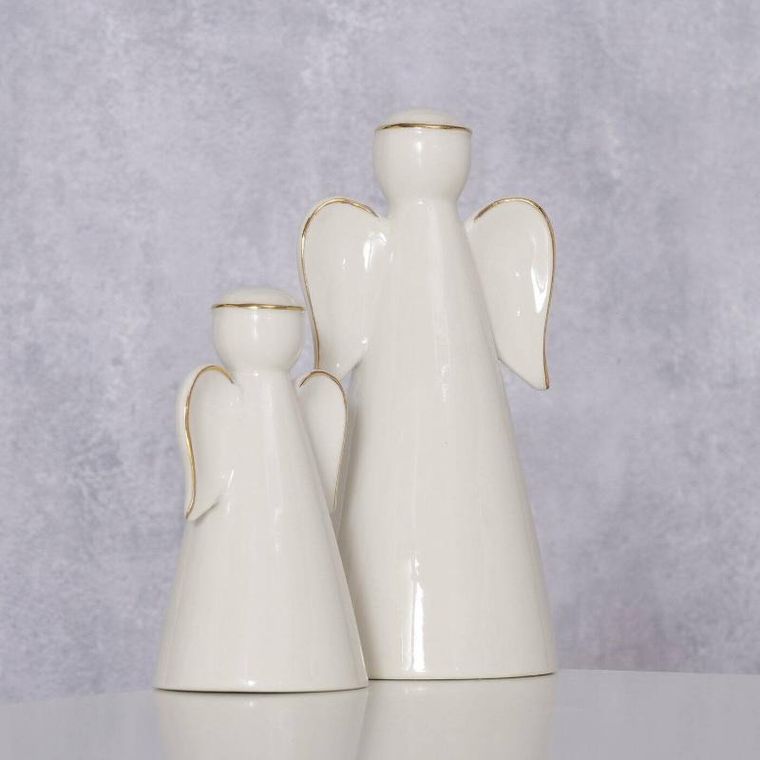 Boltze Home, Veliden, figurki porcelanowe białe, aniołki, 2 szt.