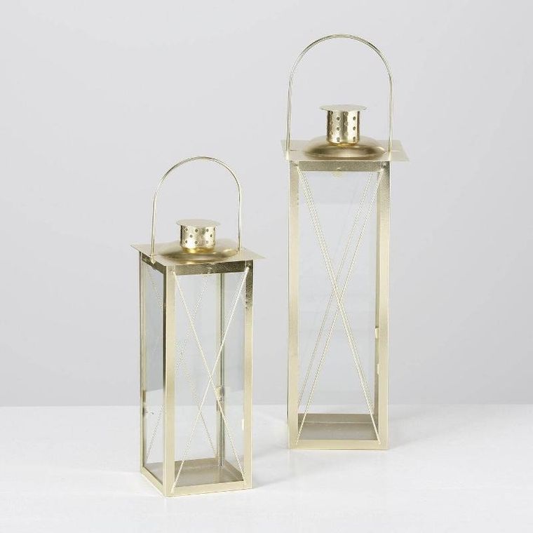 Boltze Home, złote lampiony, Farol, 2 metalowe latarenki