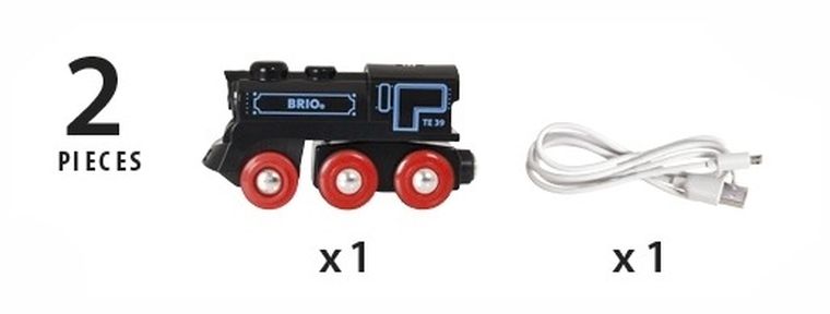 Brio World, Czarna lokomotywa z mini USB, zabawka drewniana