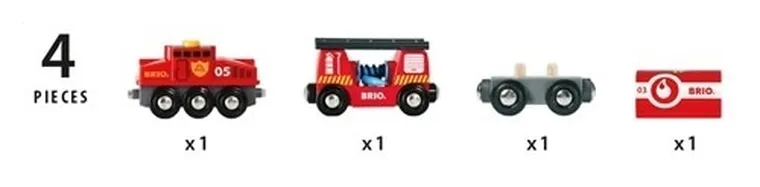 Brio World, pociag straży pożarnej, zabawka drewniana