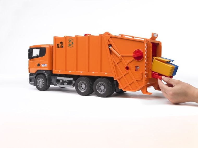 Bruder, Scania R Śmieciarka pomarańczowa