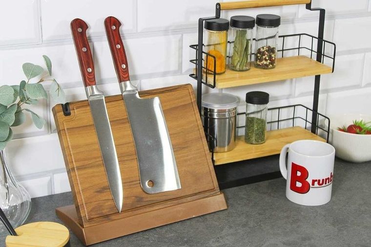 Brunbeste, drewniany stojak magnetyczny na noże z ostrzałką