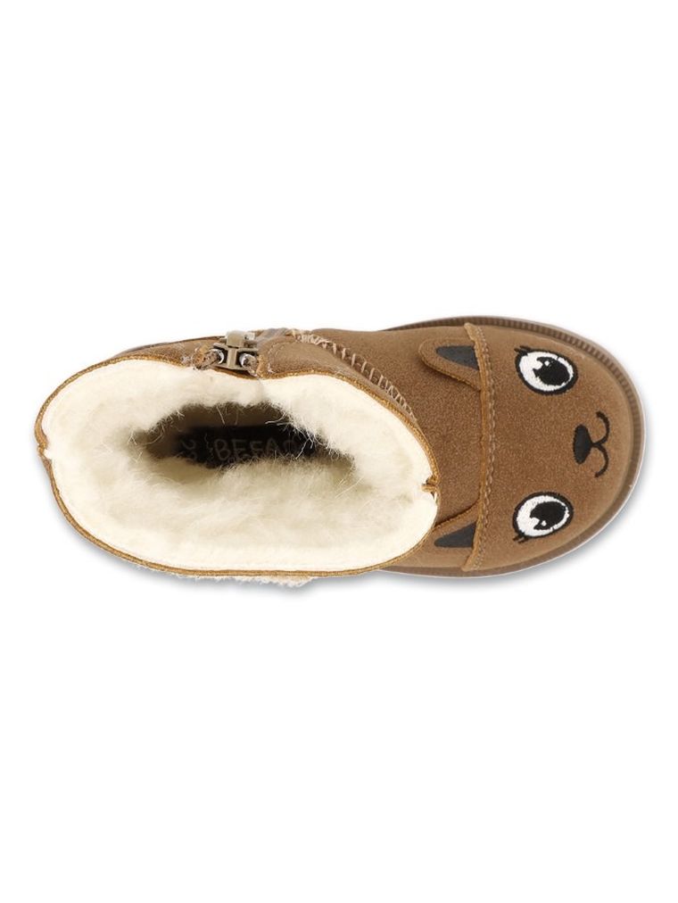 Buty zimowe dziewczęce ze skórą naturalną, ocieplane, brązowe, Befado
