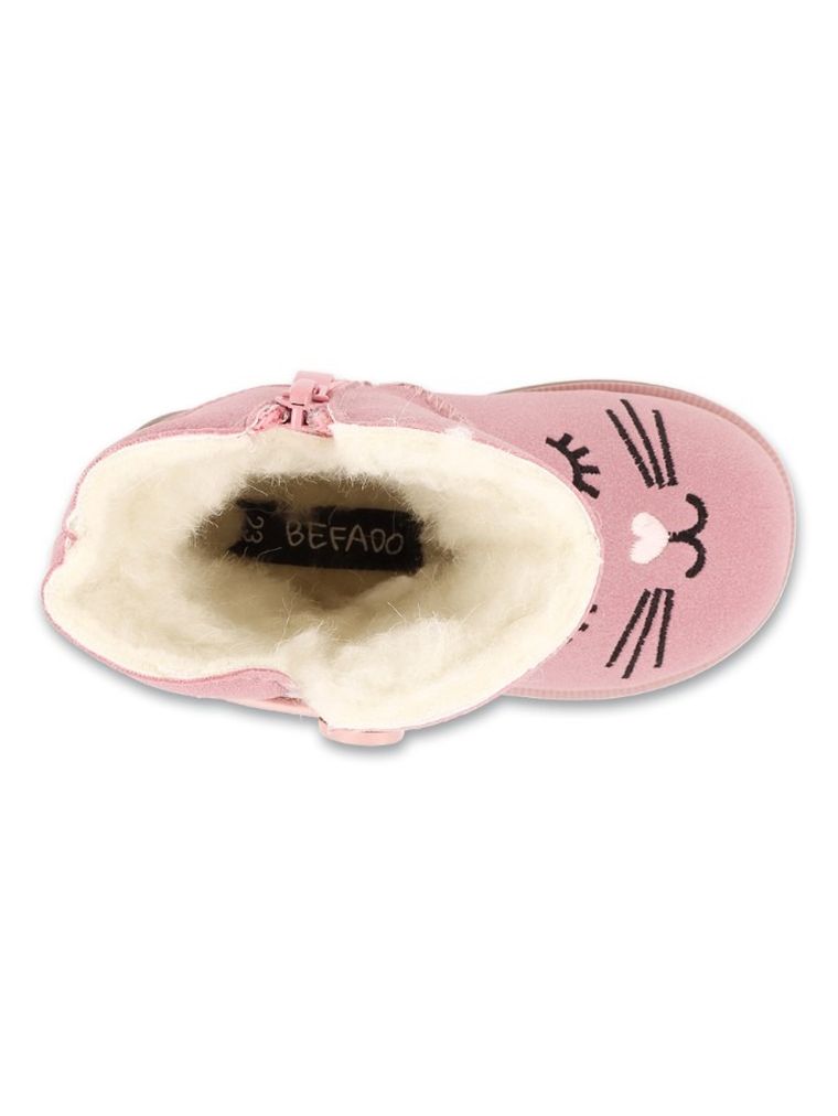 Buty zimowe dziewczęce ze skórą naturalną, ocieplane, różowe, Befado