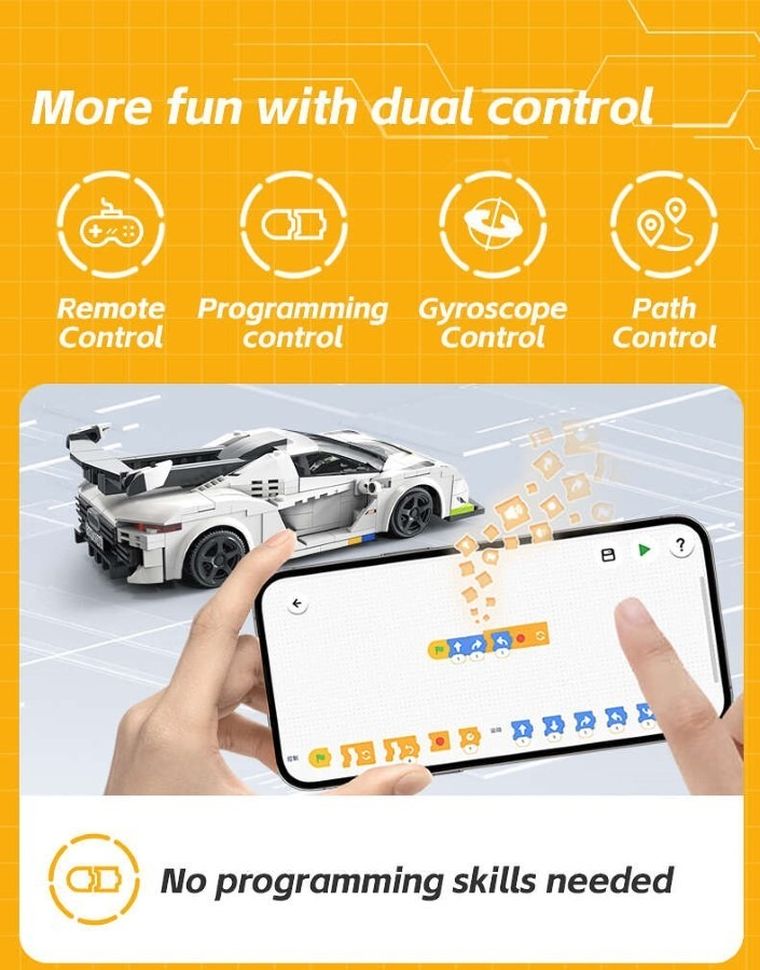 Cada, Fantasma Race Car, pojazd zdalnie sterowany, Dual Mode, biały, 1:20, 22 cm, 322 elementy